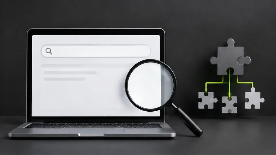 Empty website search results beside disconnected sitemap puzzle pieces