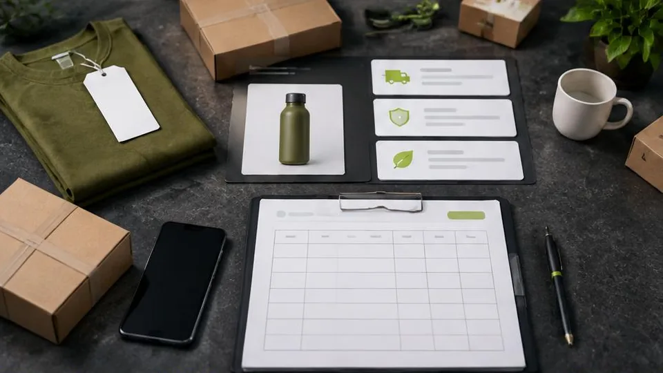 Product samples, shipping cartons and an ecommerce project scope worksheet