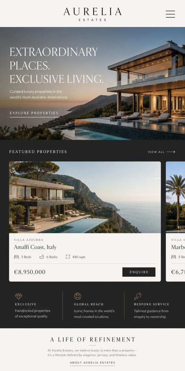 Aurelia Estates mobile layout